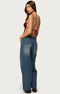 Edikted Niah Lace Up Low Rise Baggy Jeans