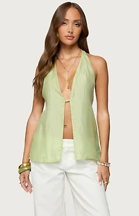 Edikted Silky Look Split Front Halter Top
