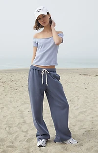 John Galt White & Light Blue Striped Bonnie Off-The-Shoulder Top