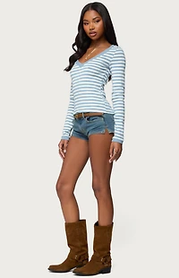 Edikted Kimi Striped Long Sleeve V Neck Top