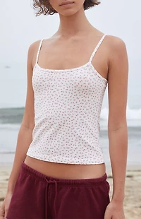 John Galt Skylar White Floral Cropped Tank Top