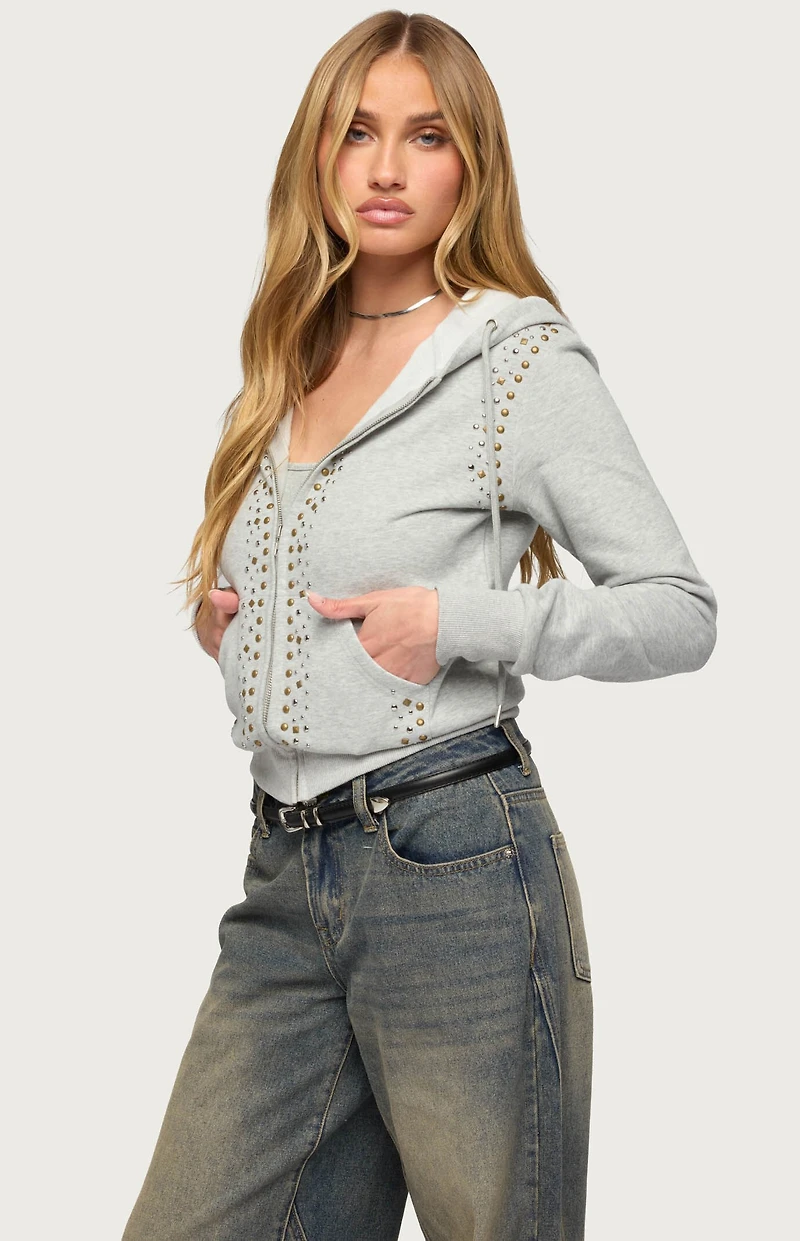 Edikted Patricia Studded Zip Up Hoodie
