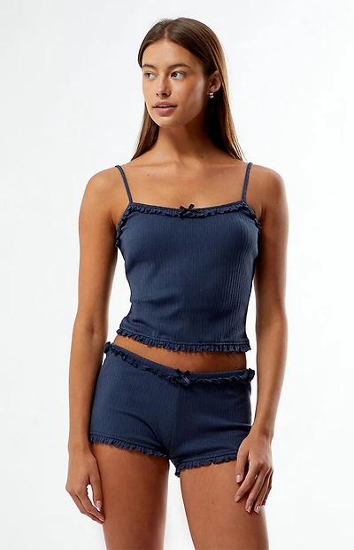 LA Hearts Ruffle Knit Pajama Tank & Shorts Two-Piece Set