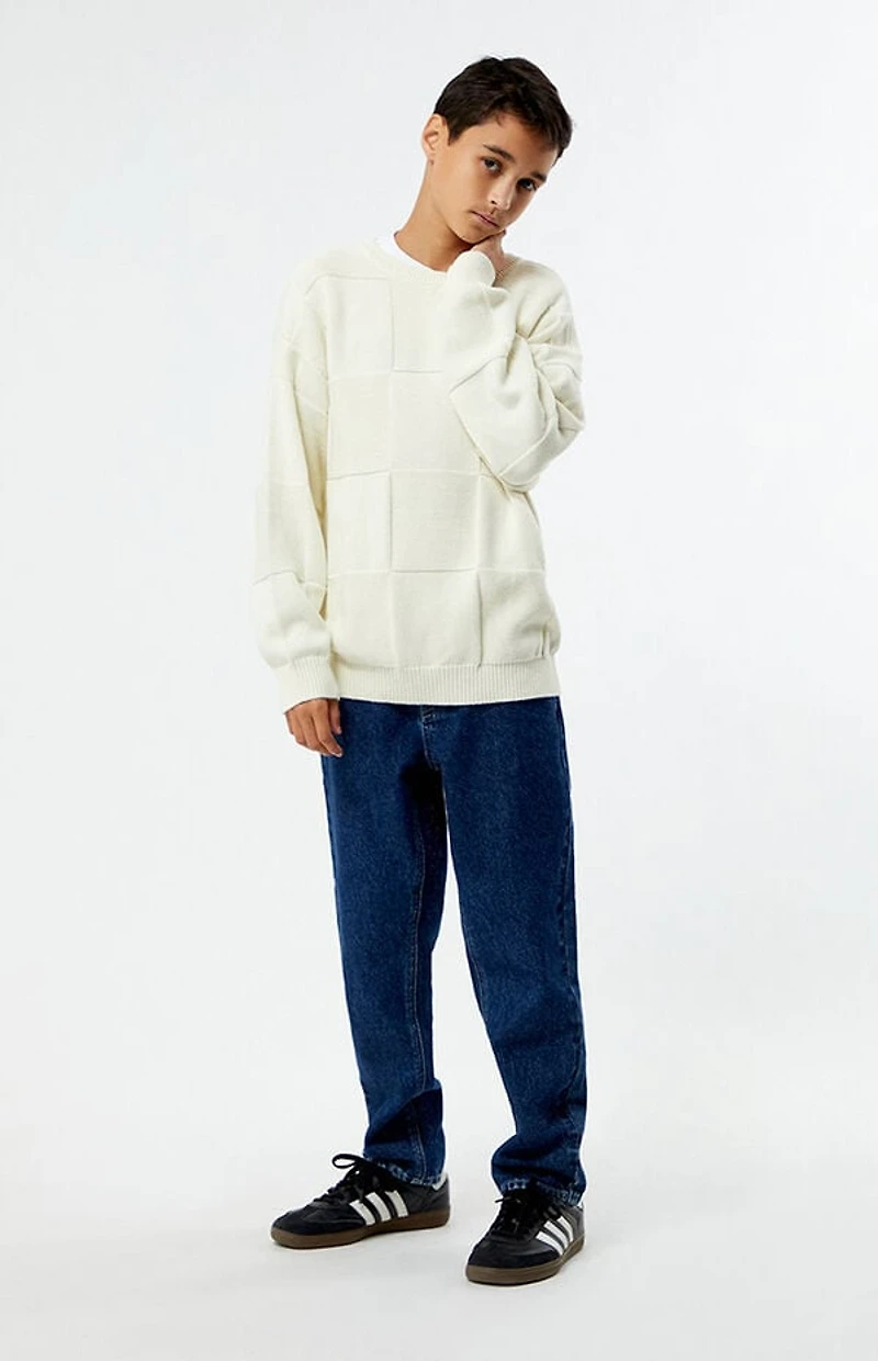 Pacsun Kids Off White Tonal Checkerboard Sweater