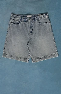 Pacsun Parker Baggy Denim Shorts Jacquard Checkered Light Blue