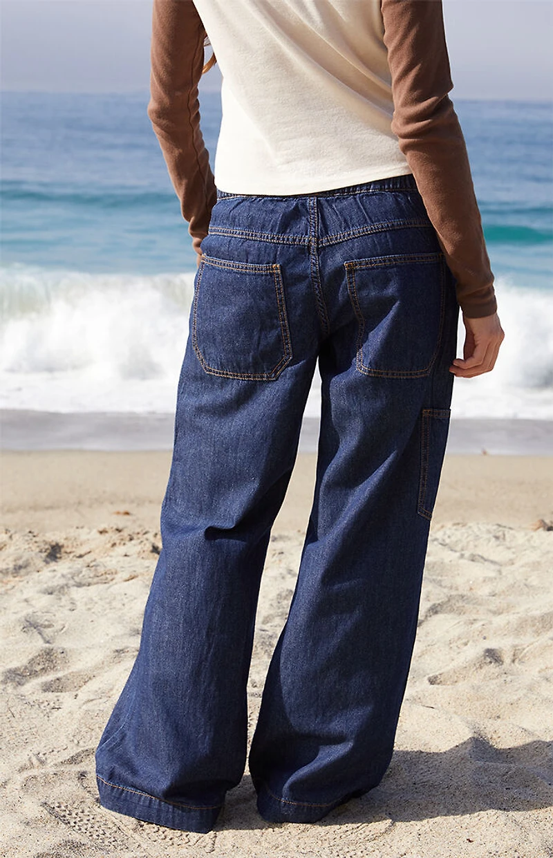 John Galt Dark Blue Gracie Drawstring Low Rise Baggy Jeans