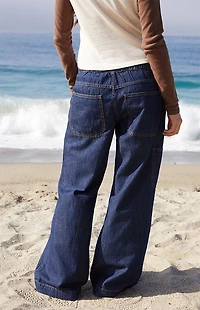 John Galt Dark Blue Gracie Drawstring Low Rise Baggy Jeans