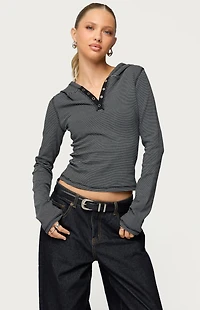 Edikted Damson Striped Hooded Henley Top