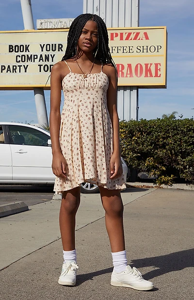 Pacsun Kids Tan Floral Sleeveless Dress