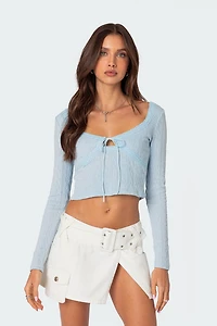 Edikted Lorey Lace Knit Long Sleeve Top