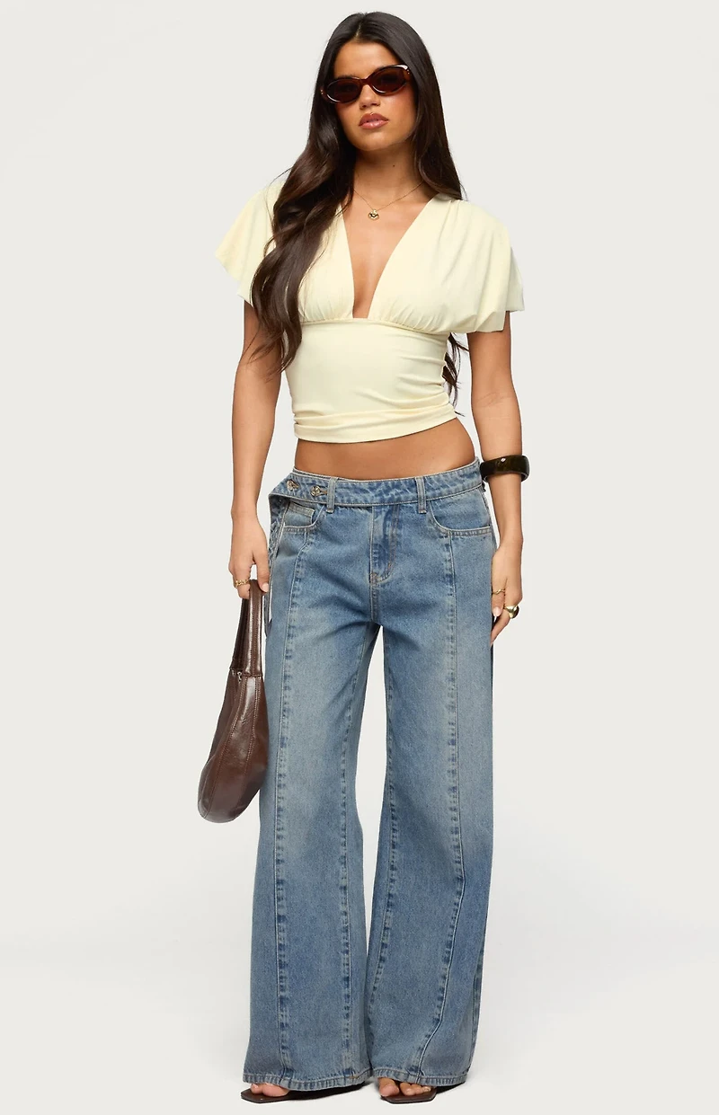 Edikted Flutter Plunging V Neck Top