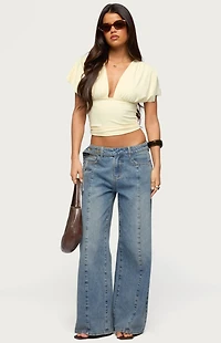 Edikted Flutter Plunging V Neck Top