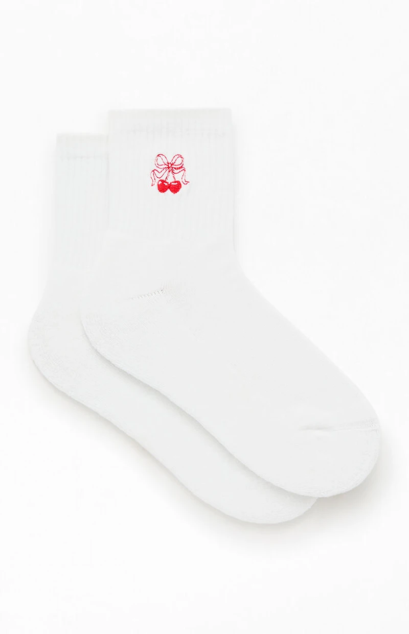 Pacsun Cherry Bow Embroidered Quarter Crew Socks