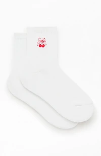 Pacsun Cherry Bow Embroidered Quarter Crew Socks
