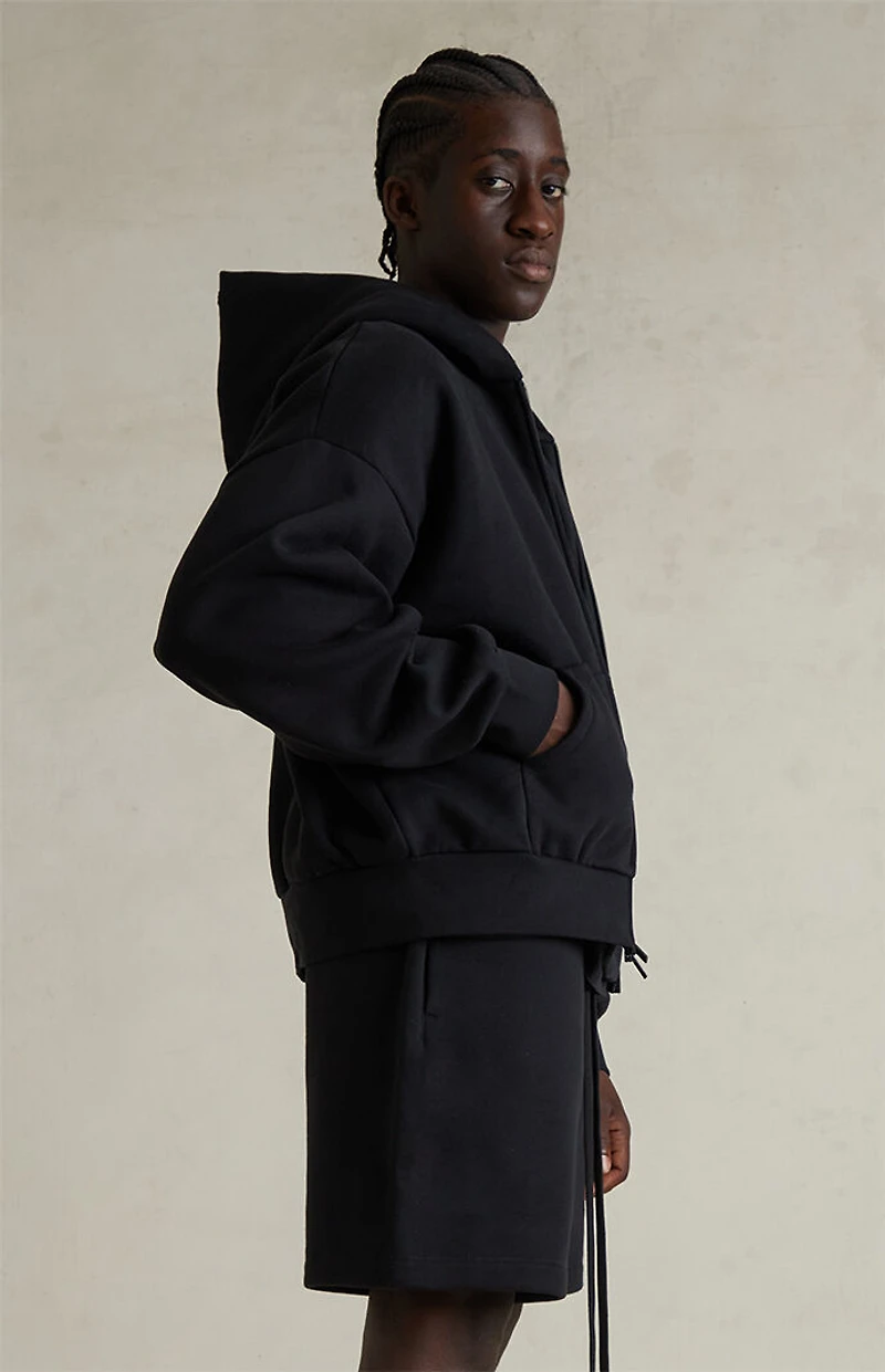 Fear of God ESSENTIALS Jet Black Classic Fleece Zip Up Hoodie
