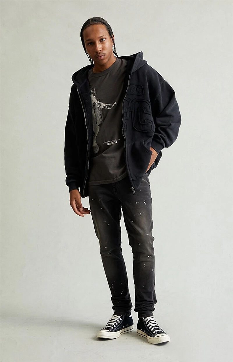 Pacsun Bryce Stacked Skinny Jeans Stretch Paint Splatter Faded Black