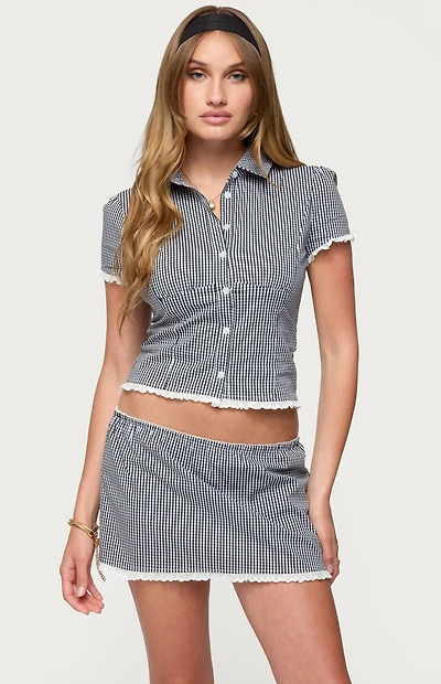 Edikted Paige Gingham Tailored Button Up Shirt