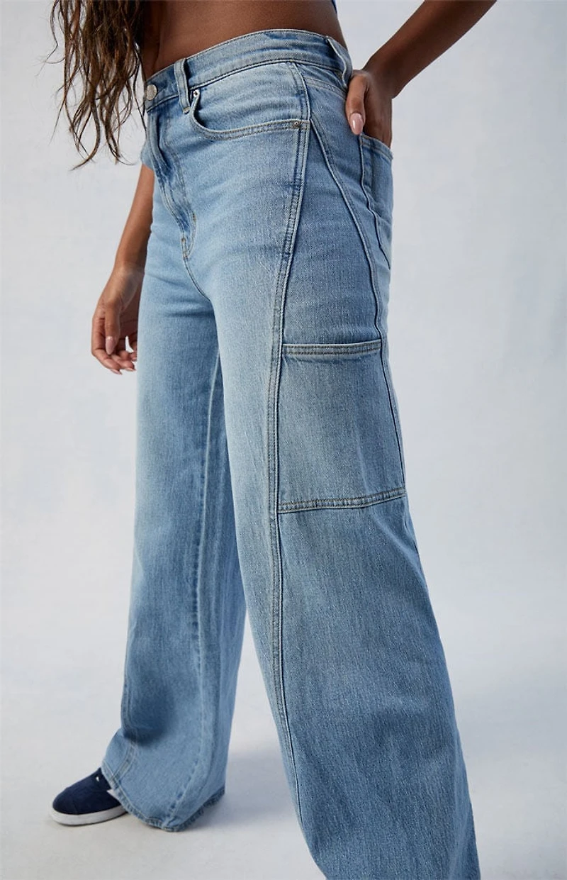 Pacsun Wide Leg Jeans Stretch Paneled Medium Indigo