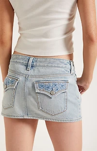 Pacsun Piper Floral Embroidered Rhinestone Denim Micro Mini Skirt