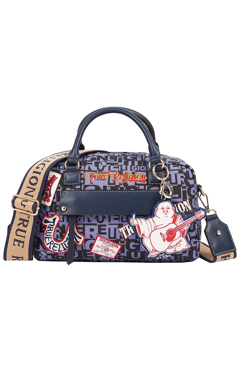 True Religion Navy Multi Patch Graphic Satchel Bag