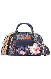 True Religion Navy Multi Patch Graphic Satchel Bag