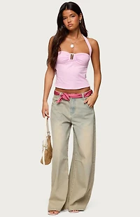 Edikted Caitie Striped Buckle Halter Top
