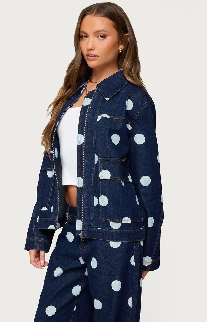 Edikted Leyah Polka Dot Oversized Denim Jacket
