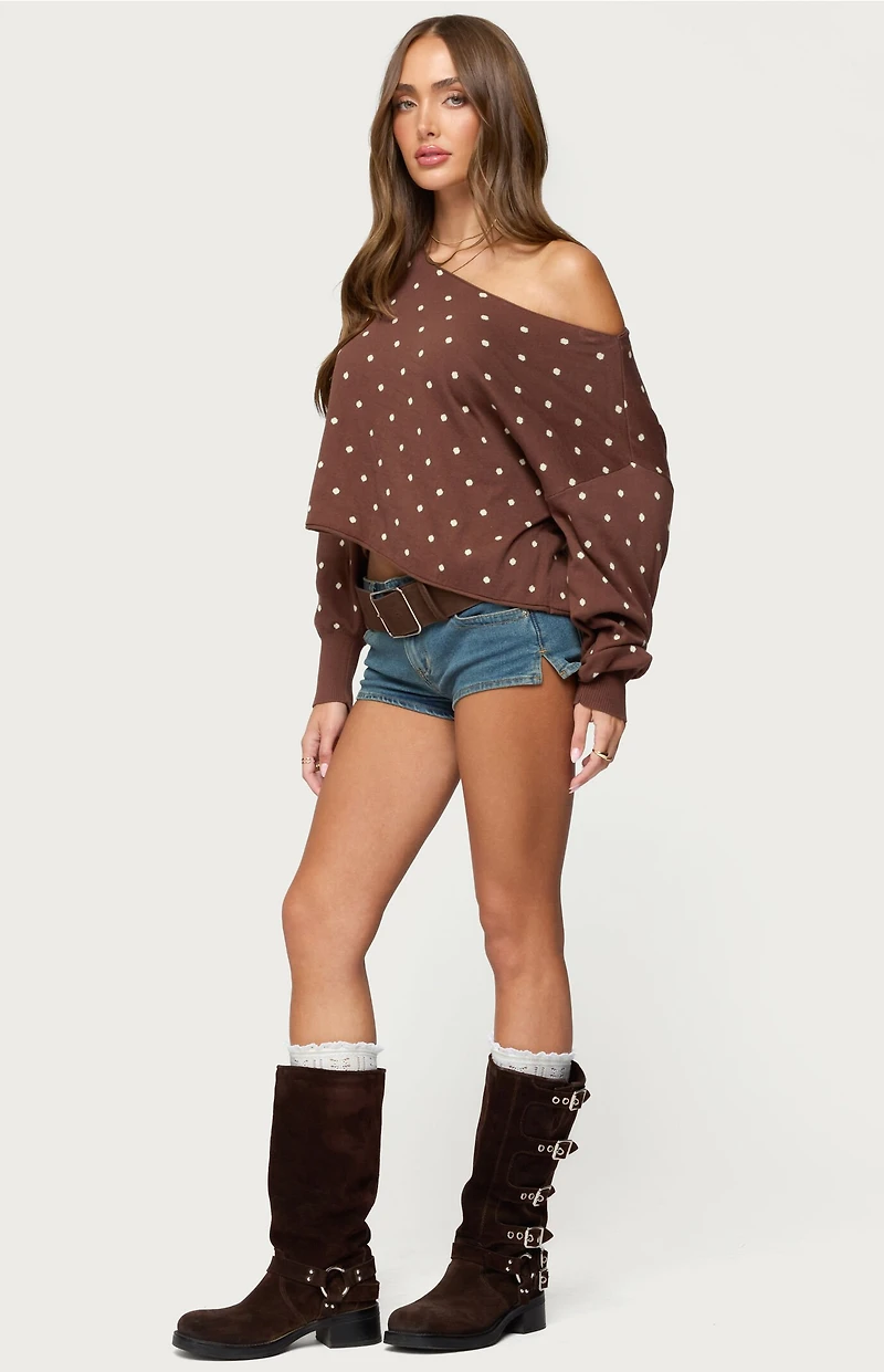 Edikted Oversized Off Shoulder Polka Dot Sweater