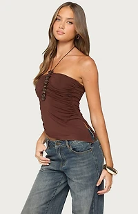 Edikted Calia Beaded Asymmetric Halter Top