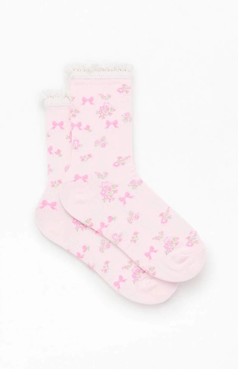 Pacsun Floral Bow Ruffle Crew Socks