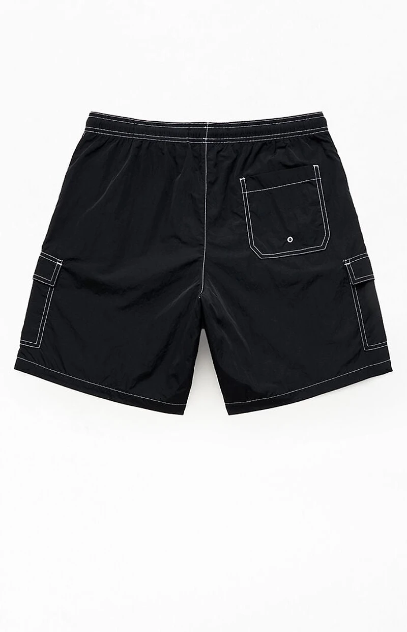 Pacsun Black Baggy Cargo Crinkle 8" Swim Trunks