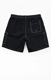 Pacsun Black Baggy Cargo Crinkle 8" Swim Trunks