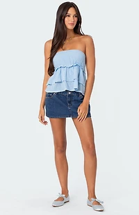 Edikted Linen Look Strapless Peplum Top