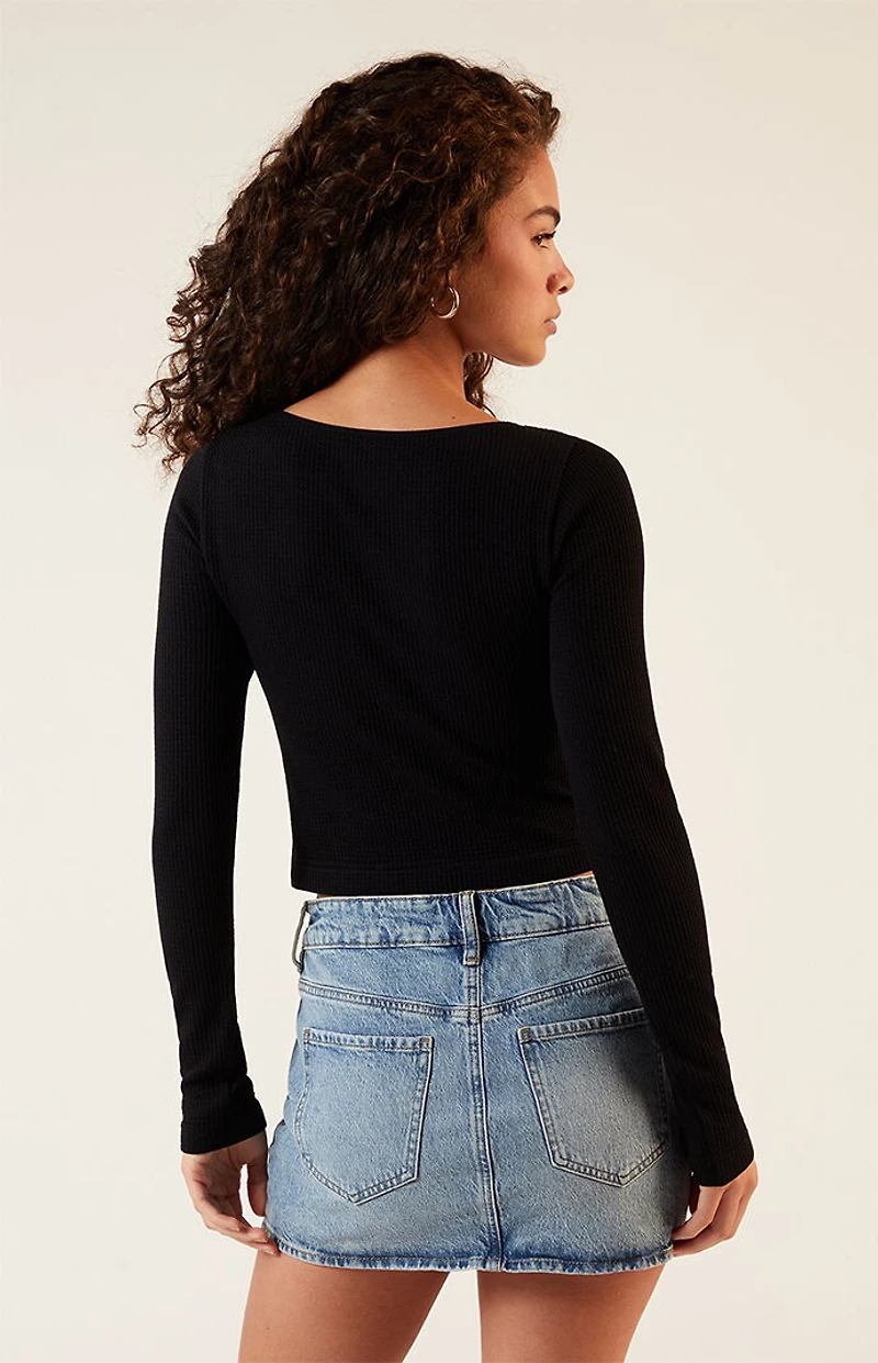 Contour Seamless Waffle Knit Cinched Long Sleeve Top