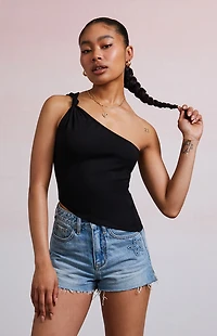 Third Charm Mandy Knot One Shoulder Tank Top