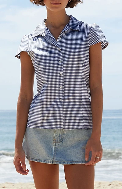 John Galt Blue Plaid Rue Collared Top