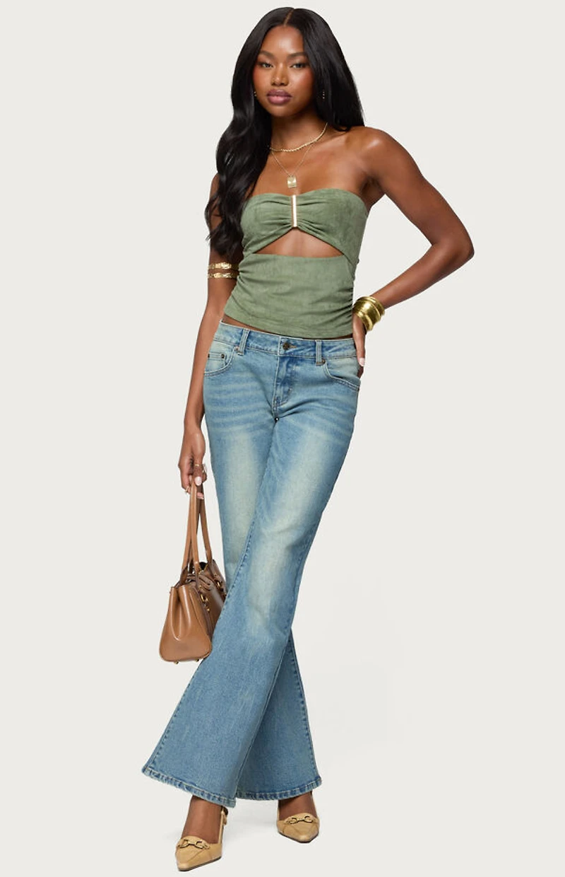 Edikted Kalina Cutout Faux Suede Strapless Top