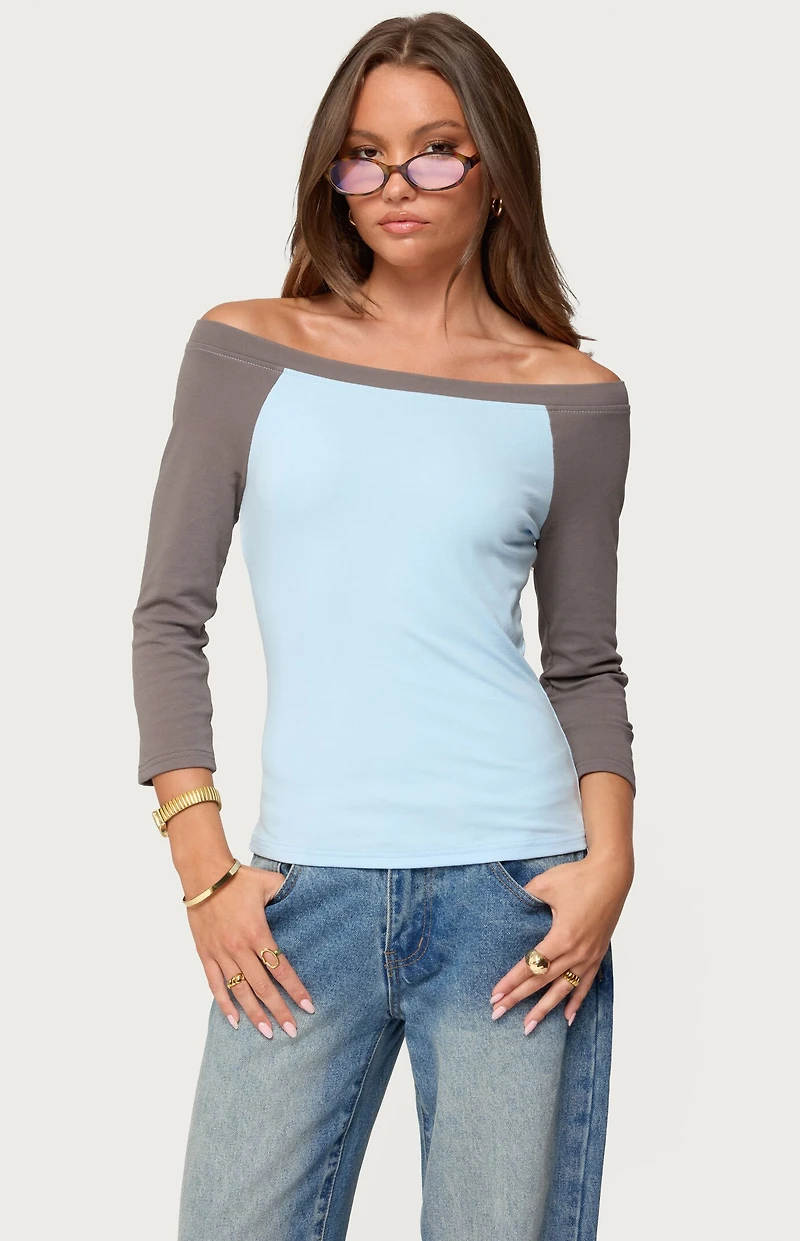 Edikted Keri Boat Neck Contrast Raglan Top