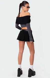 Edikted Washed Denim Pleated Micro Skort