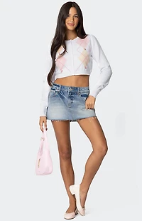 Edikted Francis Cropped Argyle Knit Cardigan