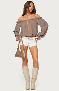 Edikted Juna Off Shoulder Ruffle Chiffon Top