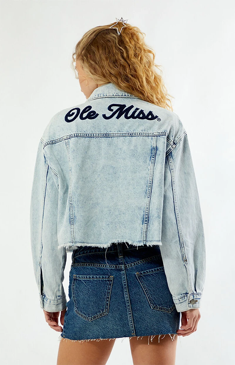 HYPE & VICE Mississippi Ole Miss Frayed Cropped Denim Jacket