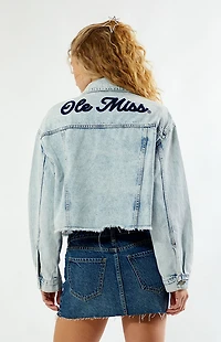 HYPE & VICE Mississippi Ole Miss Frayed Cropped Denim Jacket