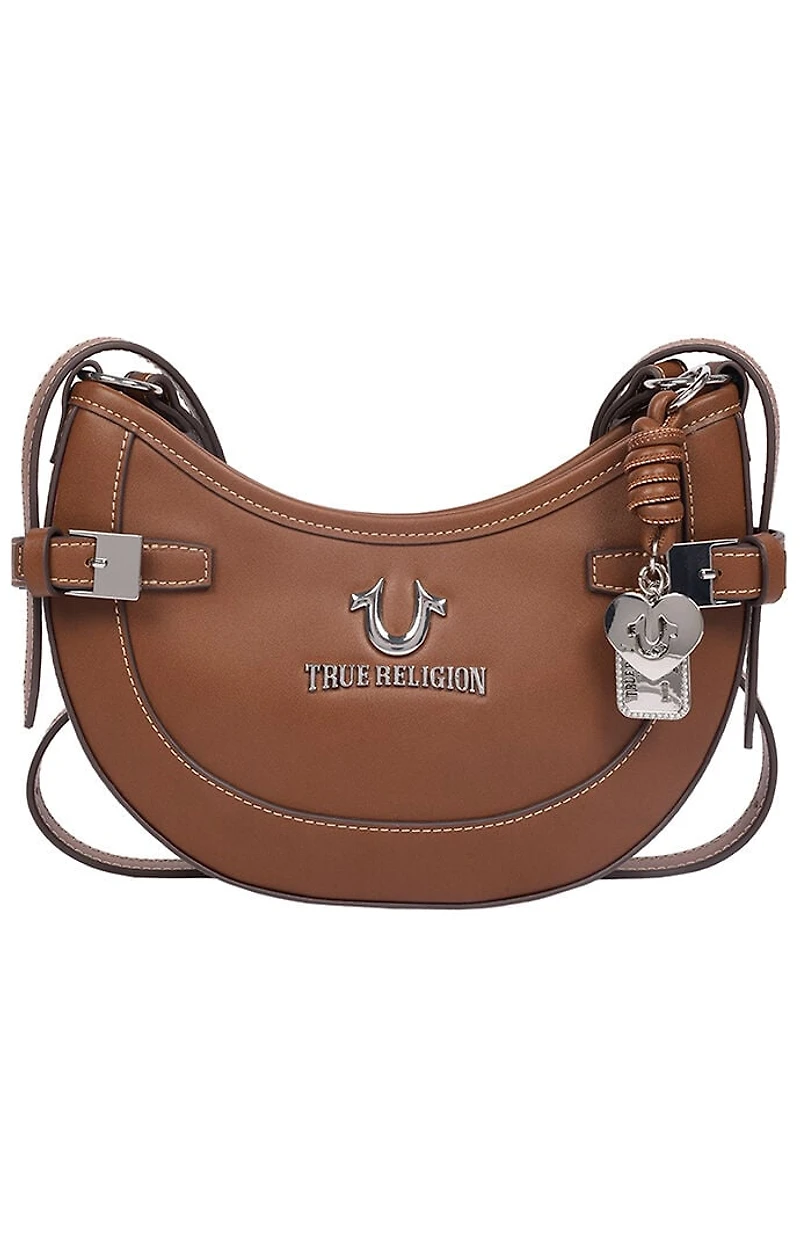 True Religion Brown Blake Smooth Belted Hobo Bag
