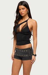 Edikted One Shoulder Peekaboo Lacey Cutout Top