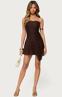 Edikted Elaia Asymmetric Strapless Lace Mini Dress