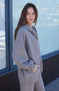 John Galt Light Gray Christy Full Zip Oversized Hoodie