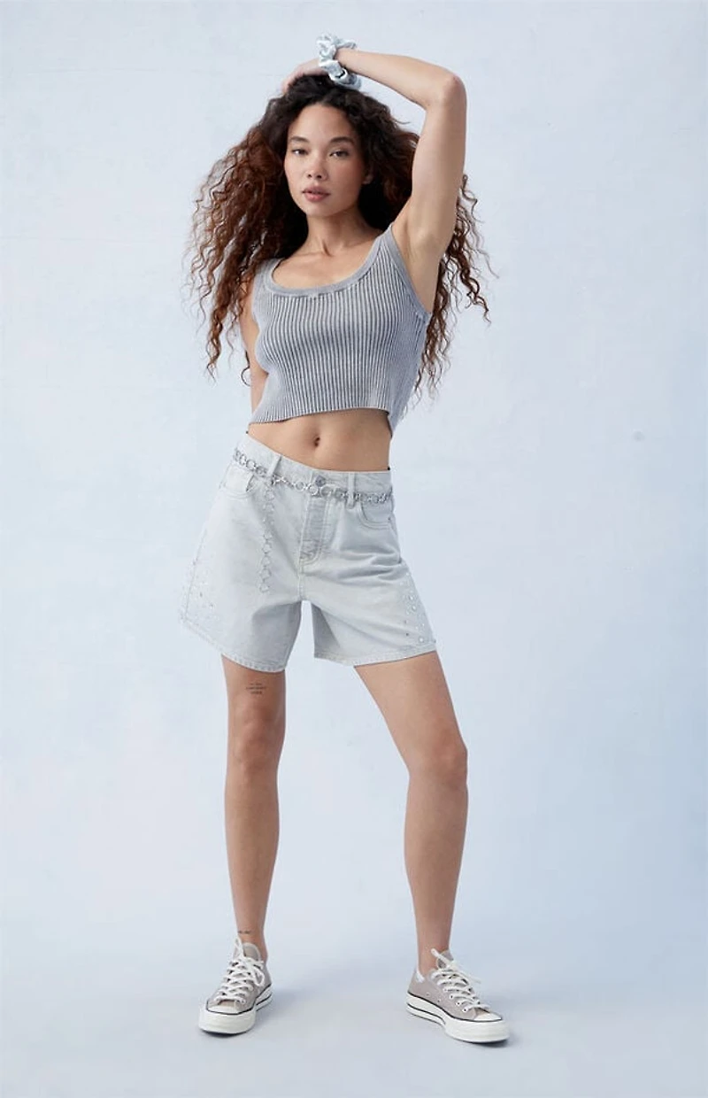 Pacsun Eco Gray Rhinestone High Waisted Relaxed Jorts