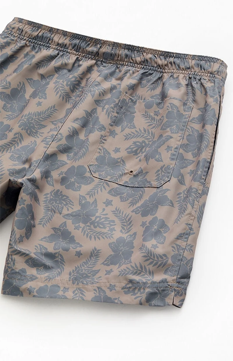 Pacsun Brown Flower 6.5" Swim Trunks