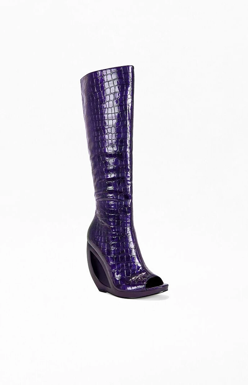 AZALEA WANG Women's Camilla Purple Croc Wedge Boots